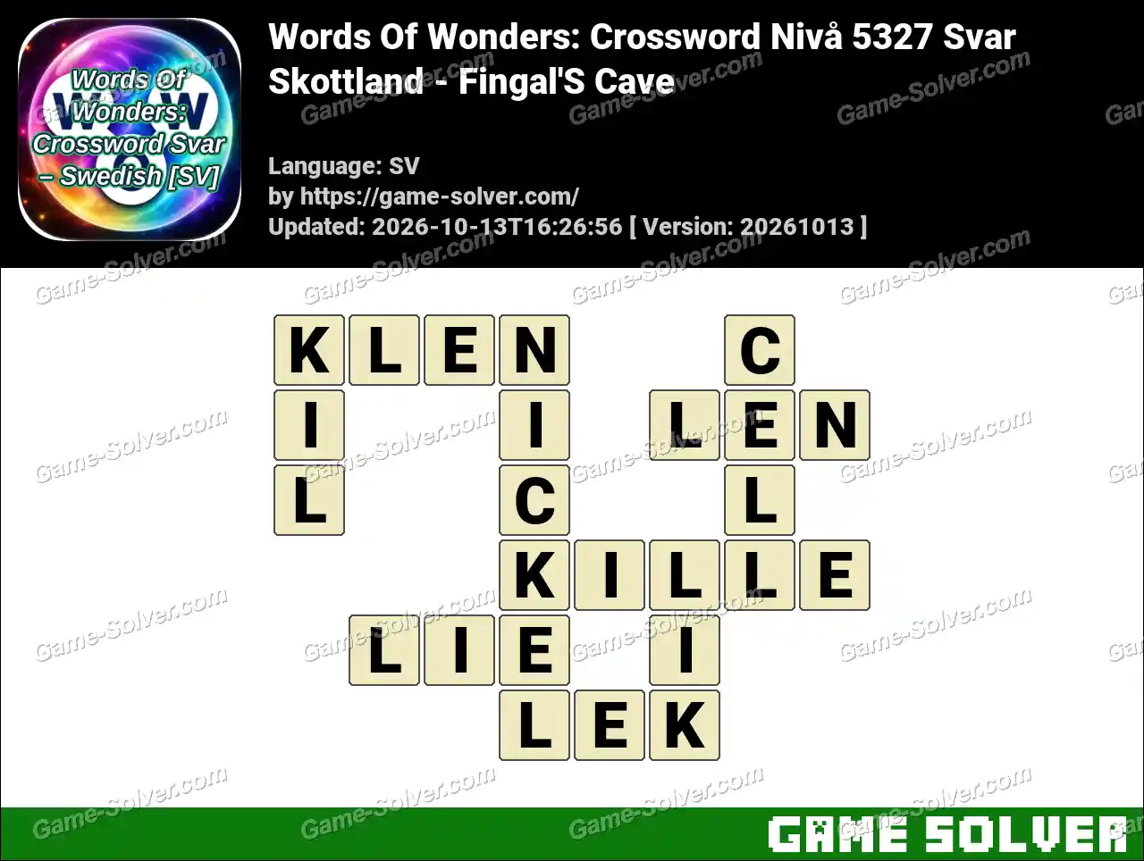 Words Of Wonders: Crossword Nivå 5327 Svar – Skottland – Fingal’S Cave